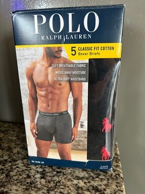 Polo by Ralph Lauren Men's Boxer Briefs - Black and Gray with Red Logo
